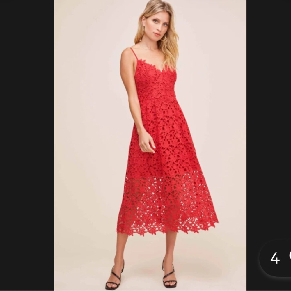 Astr Bright Red Lace Dress